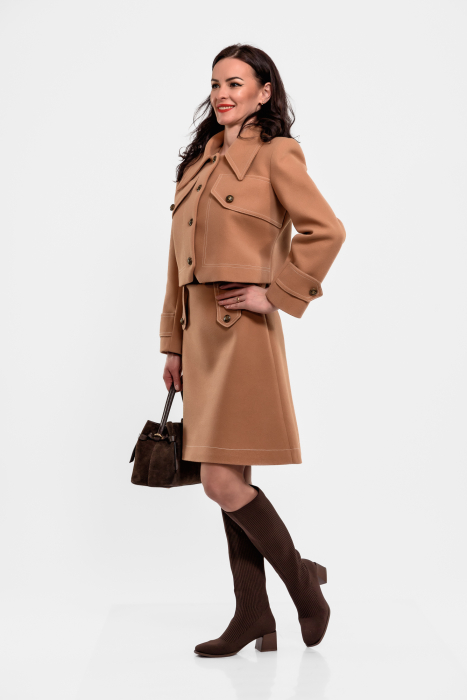 Sacou Effect capucino , cusaturi ornamentale in contrast [2]