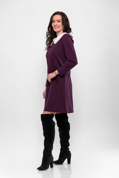 Rochie stofa mov forma A cu guler detasabil [2]