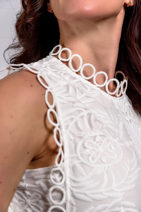 Rochie alba lunga glamour de ocazie din dantela cu detalii pretioase [4]