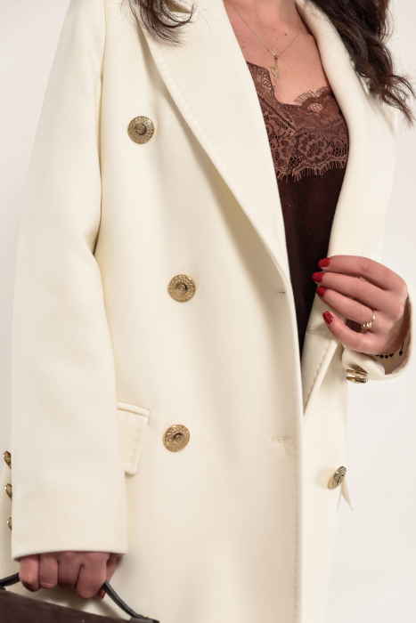 Palton ivoire stofa cu casmir la doua randuri de nasturi [3]