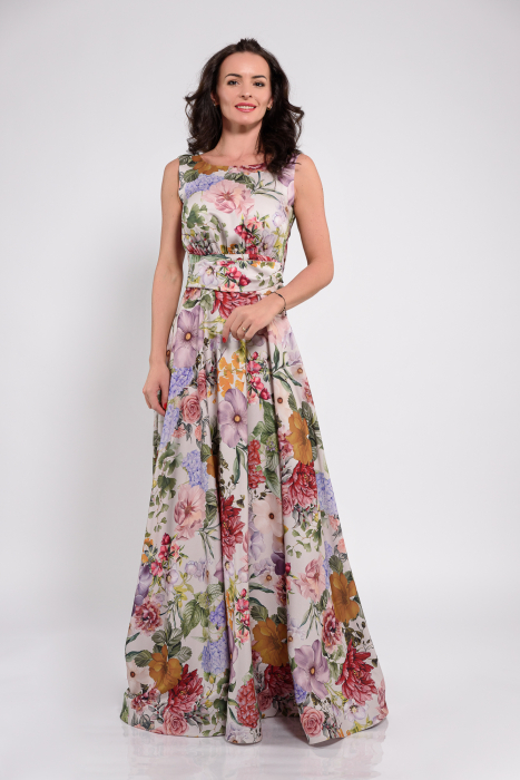 Rochie lunga eleganta cu flori multicolore [3]