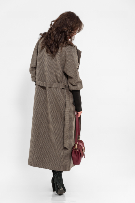 Palton stofa pepit cu casmir si mansete din tricot [2]