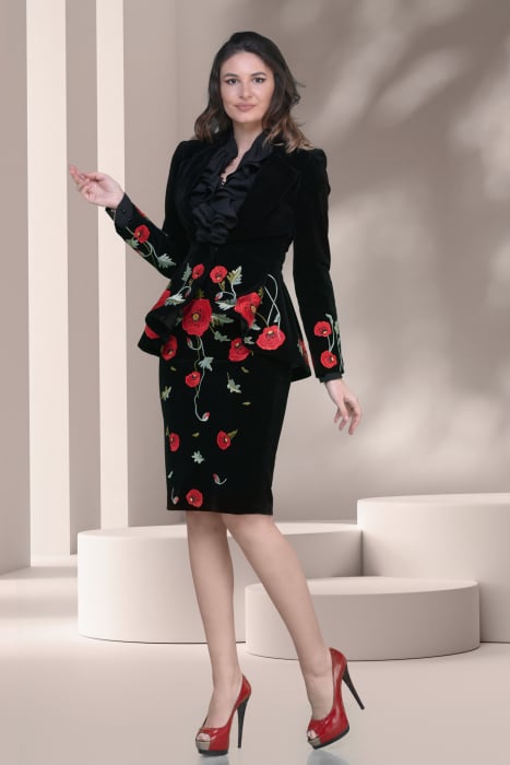 Sacou catifea neelastica cu broderie maci [3]