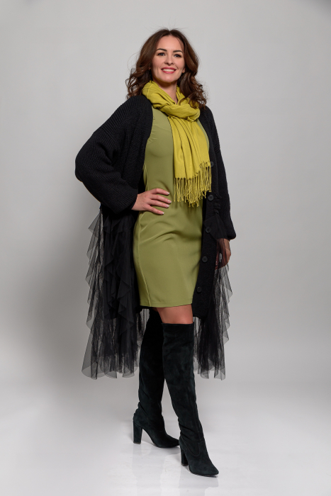 Cardigan tricotat cu volane din tulle [4]