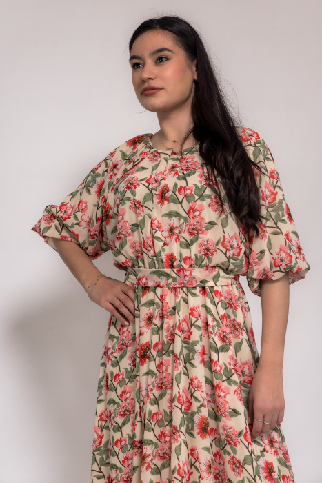 Rochie voal bej cu flori [3]
