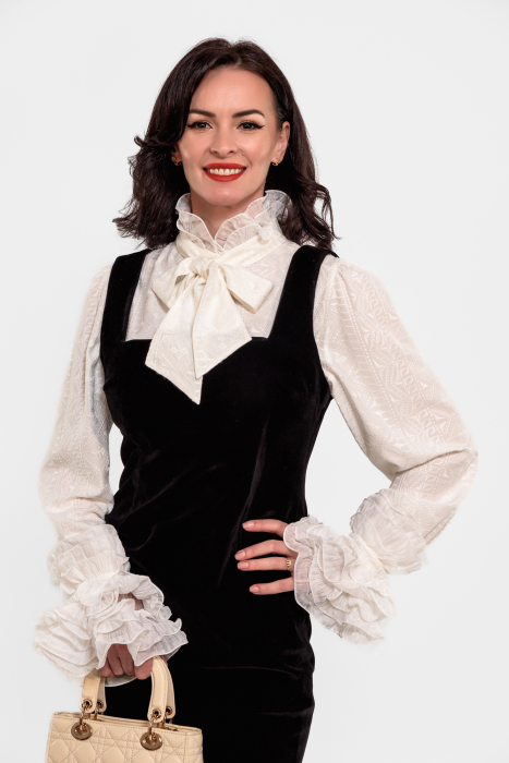 Sarafan Effect midi catifea, cambrat cu decolteu patrat_negru [4]