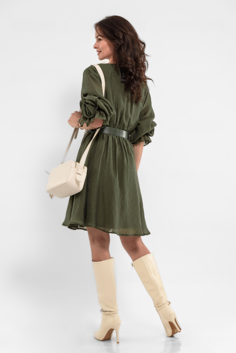 Rochie verde oliv cu trandafiri handmade la maneci [3]