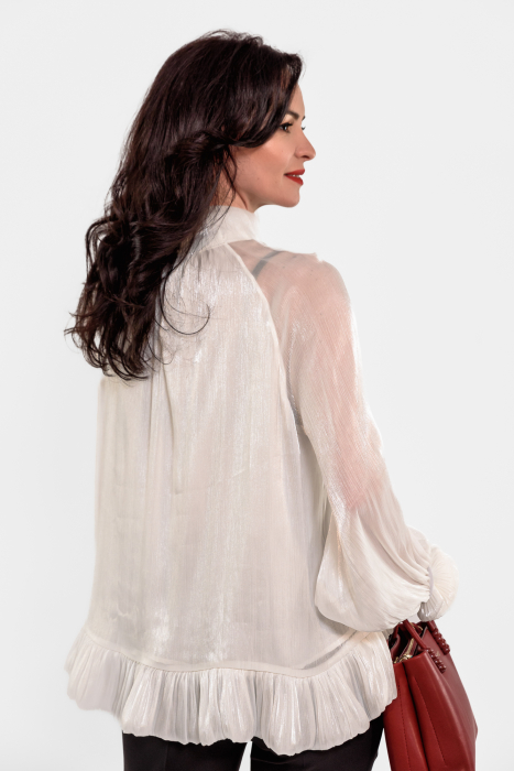 Bluza organza sidefata larga, cu trandafiri pe manseta si la gat, nasturi cu strasuri [3]