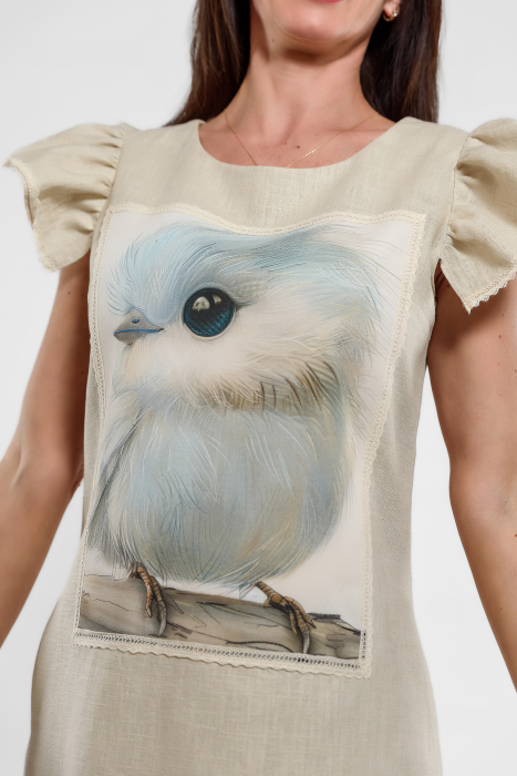 Rochie  Effect 100% in natur  cu aplicatie "blue bird" [5]