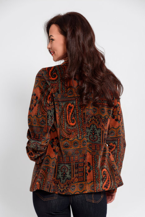 Sacou Effect catifea imprimata_caramiziu cu kaki [5]
