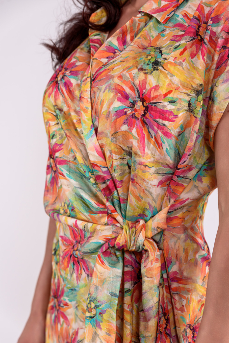 Rochie midi petrecuta din vascoza cu imprimeu floral multicolor si croi asimetric [3]