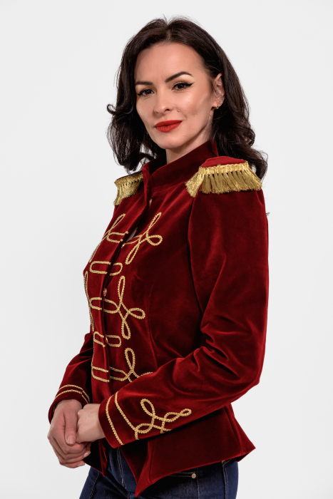 Sacou Effect catifea Burgundy cu detalii aurii si epoleti detasabili [2]
