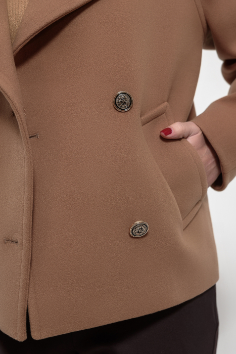 Jacheta scurta  oversize camel cu guler de blana [6]