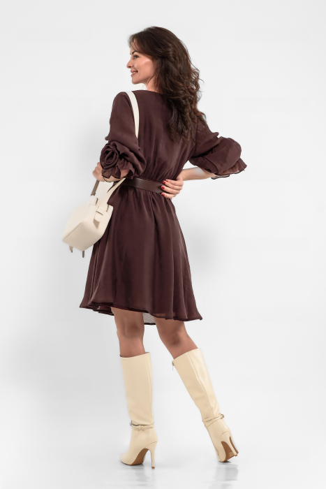 Rochie bordo cu trandafiri handmade la maneci [3]