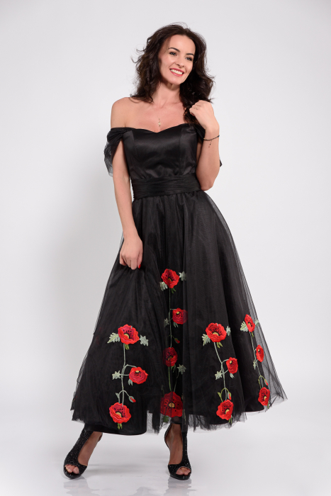 Rochie Effect de ocazie  cu corset și maci brodati aplicati [1]