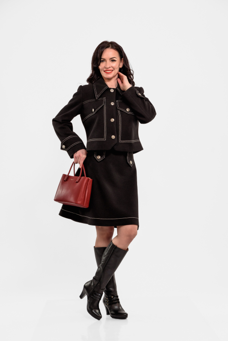 Fusta  Effect stofa, cusaturi ornamentale in contrast [2]