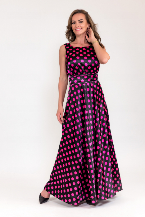 Rochie lunga din satin cu buline roz [2]