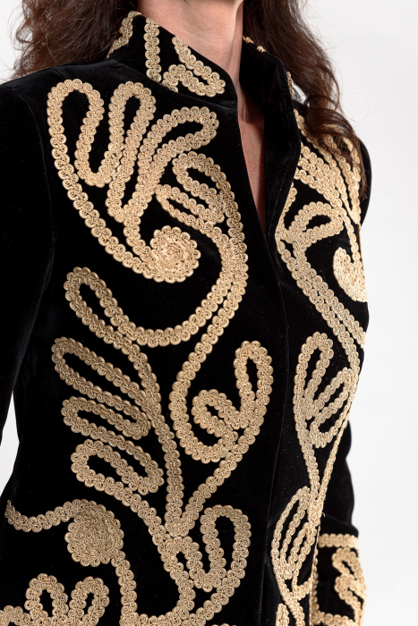 Sacou Effect catifea premium cu broderie baroc bej-aurie [3]