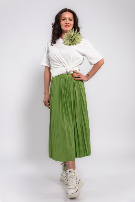 Fusta midi plisata verde crud [1]