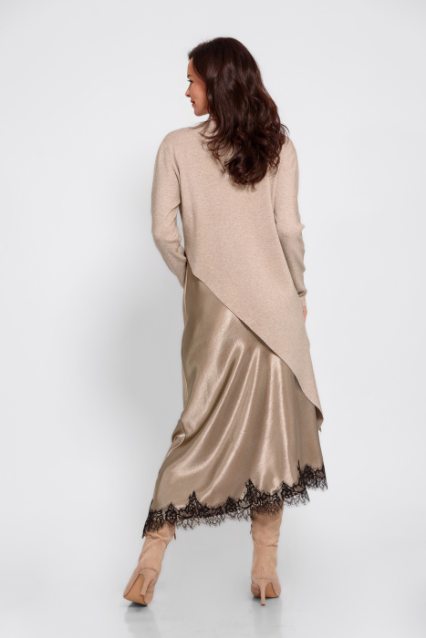 Compleu rochie cu pulover asimetric_bej [2]