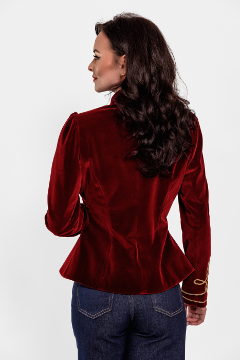 Sacou Effect catifea Burgundy cu detalii aurii [4]