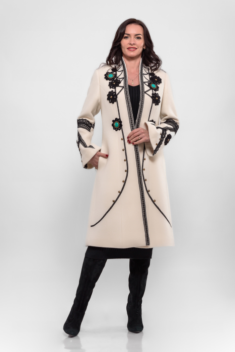 Palton Effect 100% lână cu aplicatii handmade [2]