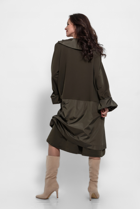 Rochie marime mare bumbac cu tafta oliv [3]