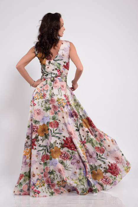 Rochie lunga eleganta cu flori multicolore [4]