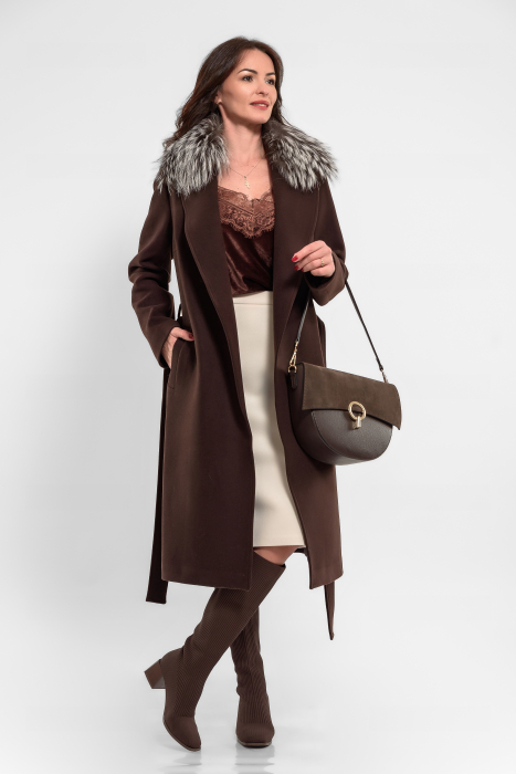 Palton maro ciocolata cu blanita la gat [1]