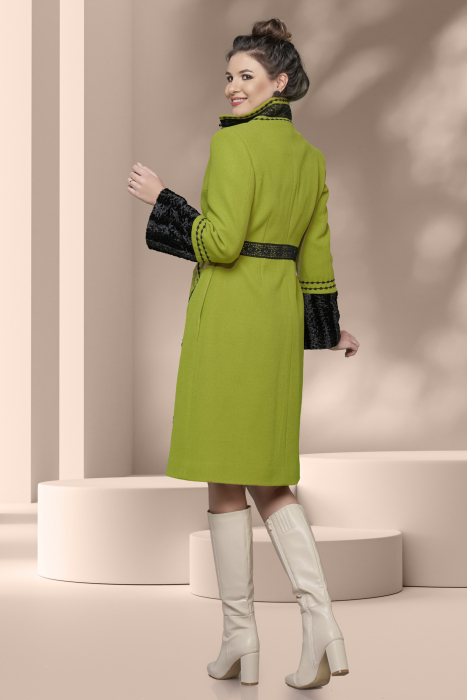 Palton dama Effect  verde cu broderie neagra [4]