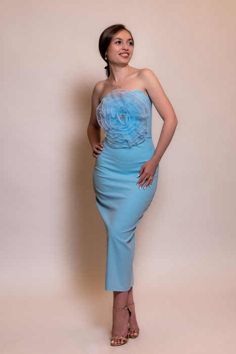 Rochie de ocazie bleu cu floare din organza [1]