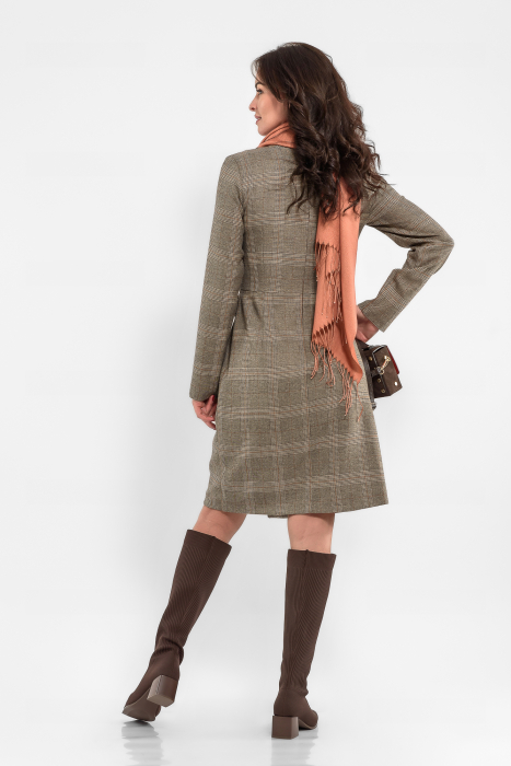 Rochie stofa carouri in nuante de bej si maro [3]