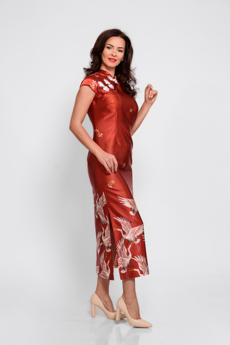 Rochie Effect cu influente orientale in nuante de caramiziu [3]
