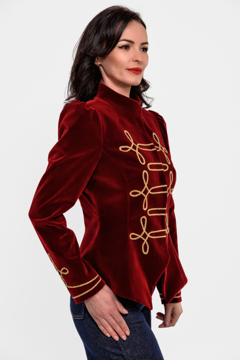 Sacou Effect catifea Burgundy cu detalii aurii [2]