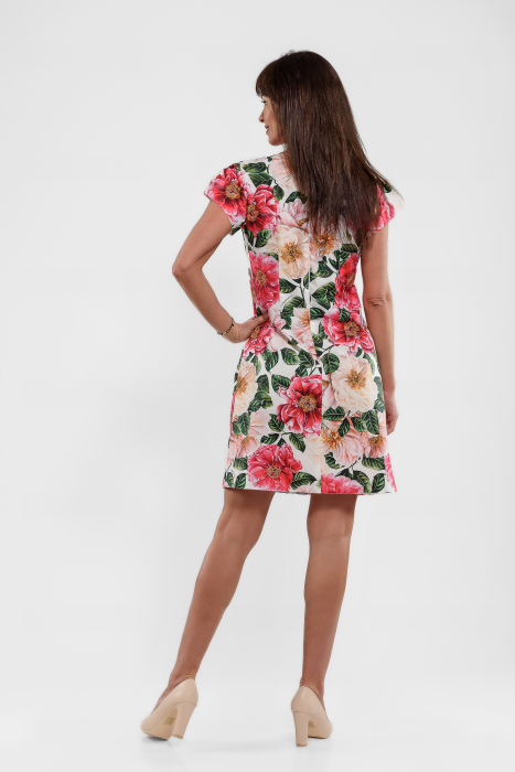 Rochie maneca scurta print flori mari, forma A [3]