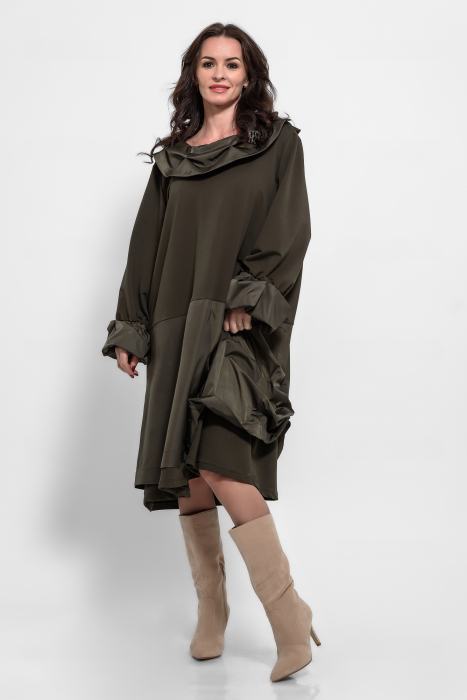 Rochie marime mare bumbac cu tafta oliv [1]