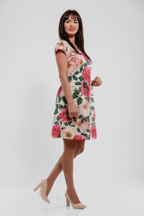 Rochie maneca scurta print flori mari, forma A [2]