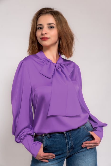 Bluza satin cu funda ampla la gat si nasturi perla la manseta [3]