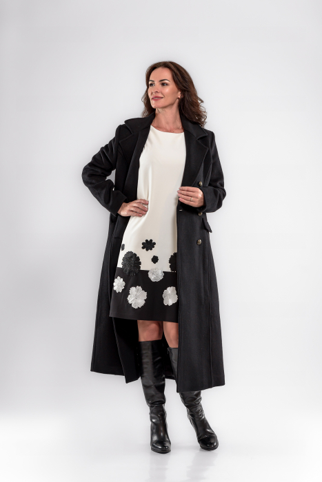 Rochie Effect eleganta alb-negru cu aplicatii florale 3D [4]