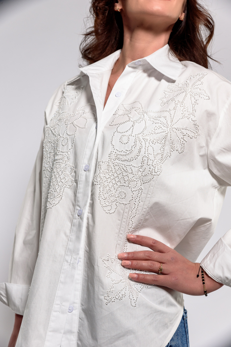 Camasa bumbac cu broderie si margele mici sidefate [4]