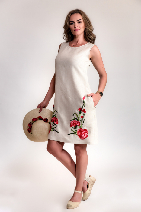 Rochie din in100% cu garoafe brodate [2]