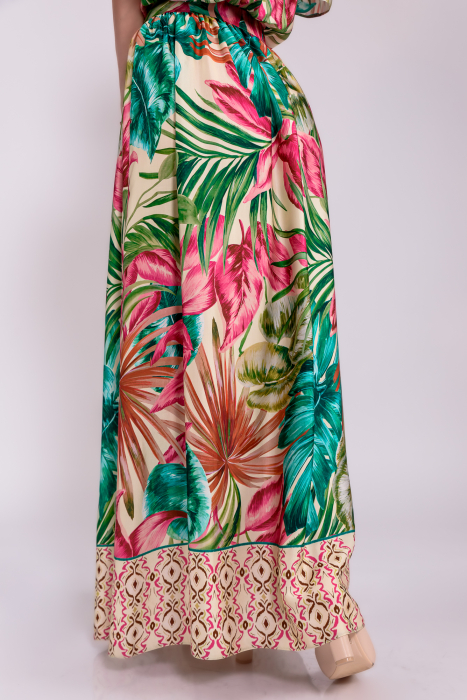 Rochie vascoza imprimeu tropical, volan pe umeri [4]