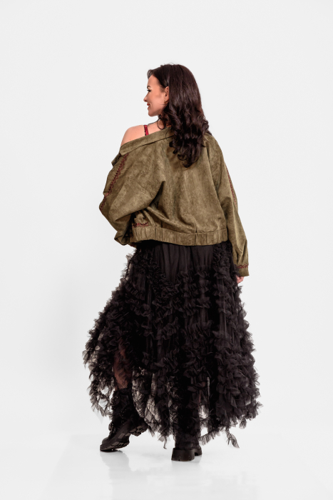 Fusta tulle cu volan, asimetrica, elastic in talie [2]