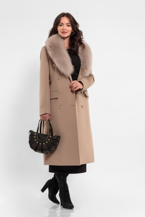 Palton bej cu guler detasabil din blana [1]
