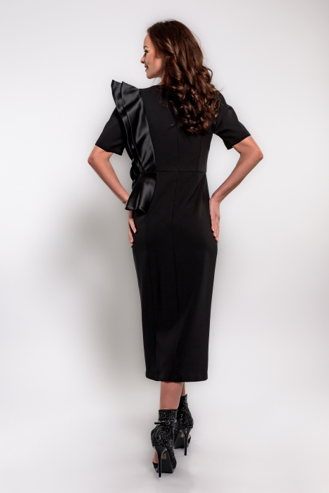 Rochie midi eleganta  cu peplum si accesoriu supradimensionat din satin [2]