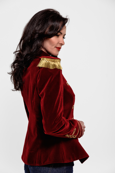 Sacou Effect catifea Burgundy cu detalii aurii si epoleti detasabili [4]