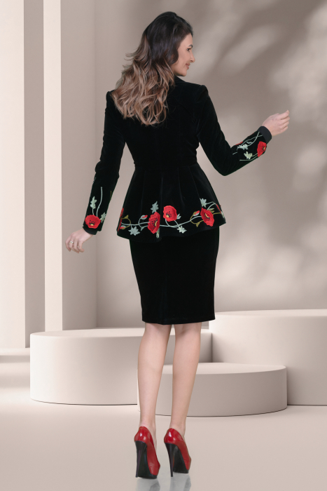 Sacou catifea neelastica cu broderie maci [4]