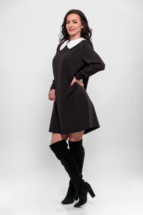 Rochie stofa neagra forma A cu guler detasabil [3]