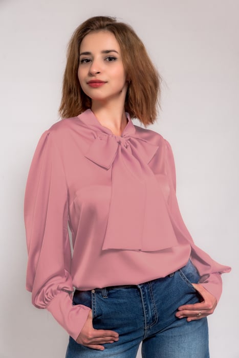 Bluza satin cu funda ampla la gat si nasturi perla la manseta [6]