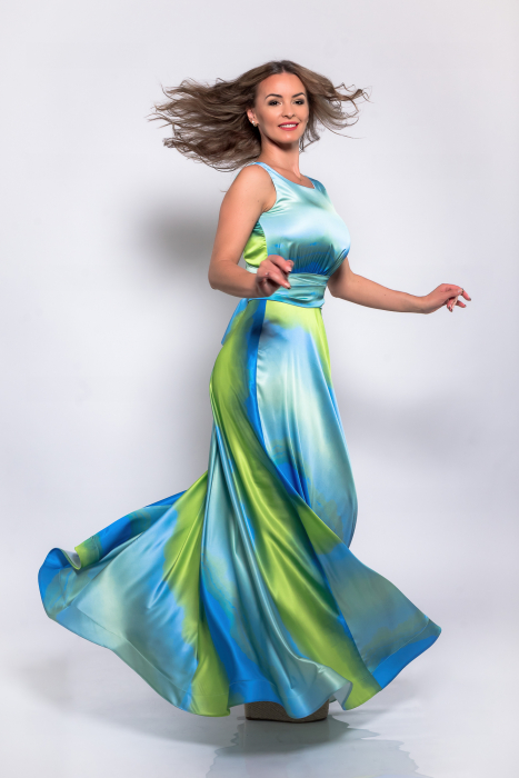 Rochie Satin Fin Fluid cu Imprimeu Valuri [3]